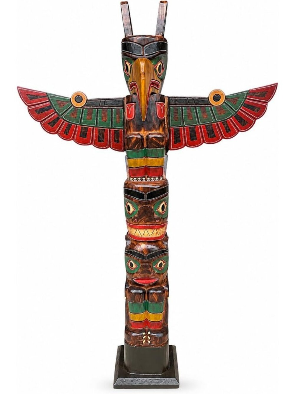 Extra Large 38" Wood Carved Totem Pole - Native American Polynesian Home Decor